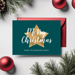 Modern Grön Guldstjärna God Jul Vykort