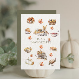 Modern Grön Höst Akvarell Glad Thanksgiving Julkort