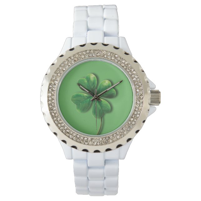 Modern grön irländsk shamrock armbandsur (Framsida)