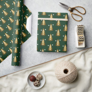 Modern grön julgran med guld presentpapper