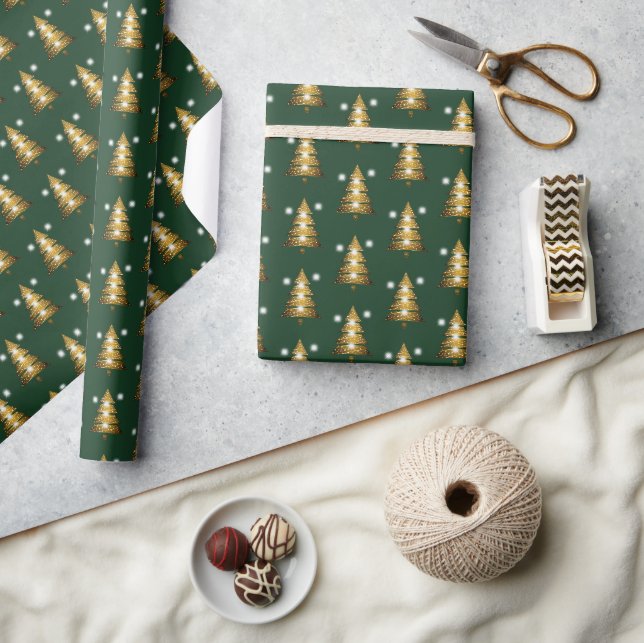 Modern grön julgran med guld  presentpapper (Hantverk)