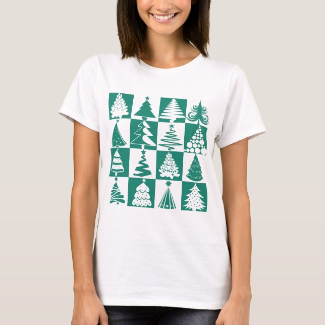 Modern Grön Julgran Mönster Tee Shirt (Framsida)