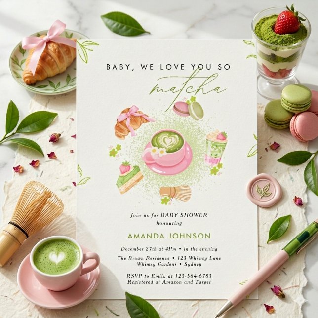 Modern Grön Kärlek så Matcha Baby shower  Inbjudningar (Skapare uppladdad)