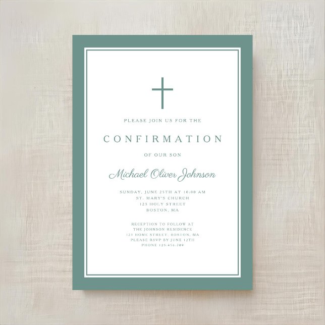 Modern Grön Kors Pojkbekräftelse Inbjudningar (Modern Green Cross Boy Confirmation Invitation)