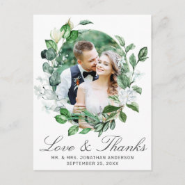 Modern Grön Krans Foto Bröllop Tack Vykort