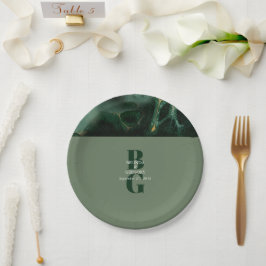 Modern Grön Marmor Monogram Bröllop  