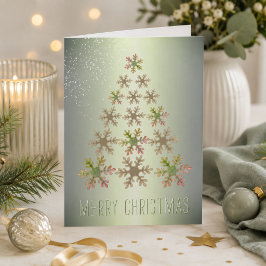 Modern Grön Metallisk Julgran Snöflinga Helgkort