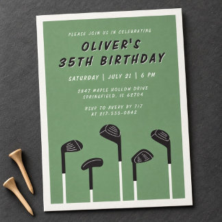 Modern Grön Minimalistisk Herr Golf Födelsedag Inbjudningar