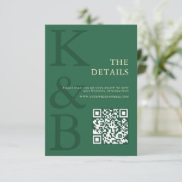Modern Grön Monogram Minimalistisk Bröllop Tilläggskort