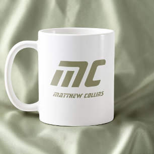 Modern Grön Monogram Namn Minimal Text Herrars Kaffemugg
