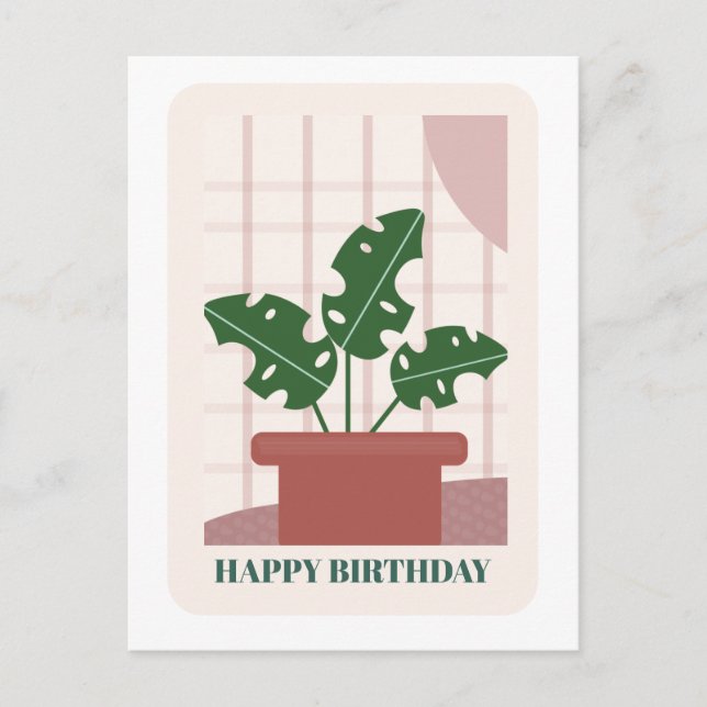 Modern Grön Monstera Blad Växt Födelsedagskort Vykort (Framsida)