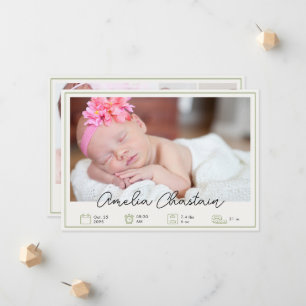 Modern grön nyfödd baby fotokollage födelse meddelande