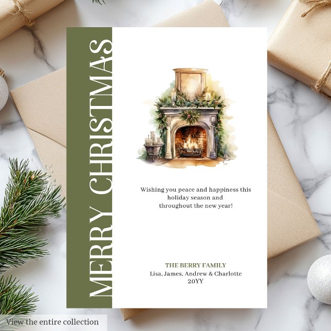 Modern Grön Och Guld Minimalistisk Julkort (Modern Green And Gold Minimalist Christmas Card)