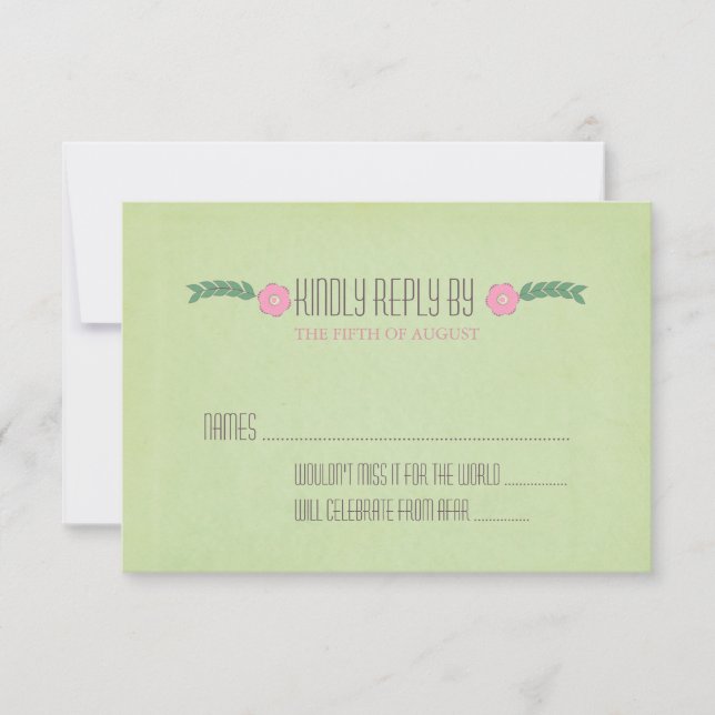 Modern grön och rosa blomsterbröllop RSVP-kort OSA Kort (Framsida)