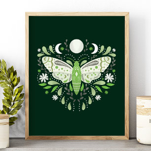 Modern grön och vit abstrakt fjärilsillustration poster