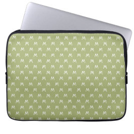 Modern Grön och Vit Monogram Laptop Fodral