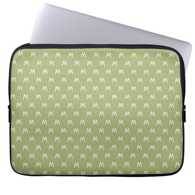 Modern Grön och Vit Monogram Laptop Fodral (Framsidan)