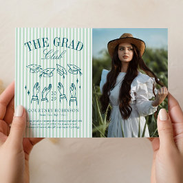 Modern Grön och Vit Randig Foto Examen Meddelande