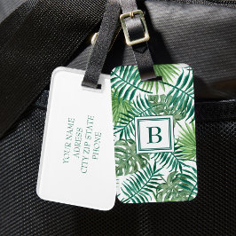 Modern Grön Palmblad Monogram Bagagebricka