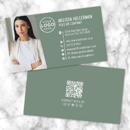 Modern Grön Professionell QR-kod Foto Logotyp Visitkort