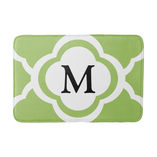 Modern Grön Quatrefoil Monogram Badrumsmatta (Framsidan)