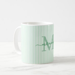 Modern Grön Randig Monogram Namn Kaffemugg