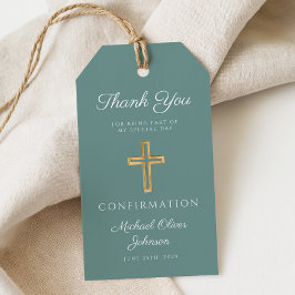 Modern Grön Religiös Kors Pojke Konfirmation Presentetikett