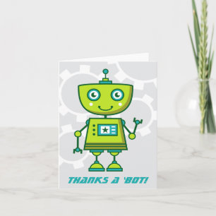 Modern Grön Robot Pojkars Födelsedagsfest Tack Kort