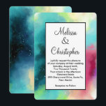 Modern Grön & Röd Rymd Akvarell Inbjudningar<br><div class="desc">Bröllopsinbjudan med en cool och stilren abstrakt design. Akvareller blandar sig för att skapa illusionen av en rymdbild. Grön med inslag av lila,  gul och ljust röd blandas med en strö av vita prickar och stjärnor. En elegant konstnärlig skapelse.</div>