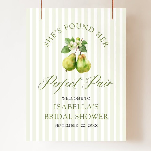 Modern grön rutig bröllopsdusch för det perfekta p poster (Modern Green Gingham Perfect Pair Bridal Shower Welcome Sign)