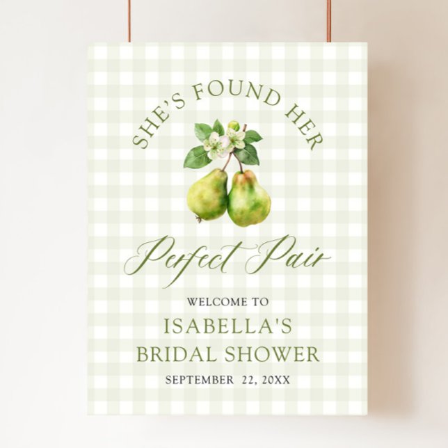 Modern grön rutig bröllopsfest för det perfekta pa poster (Modern Green Gingham Perfect Pair Bridal Shower Welcome Sign )