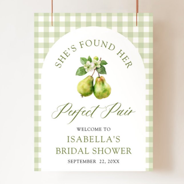Modern grön rutig perfekt par bröllopsdusch poster (Modern Green Gingham Perfect Pair Bridal Shower Welcome Sign)