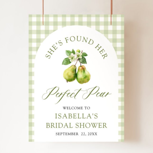 Modern grön rutig perfekt päron bröllopsdusch poster (Modern Green Gingham Perfect Pair Bridal Shower Foam Board)