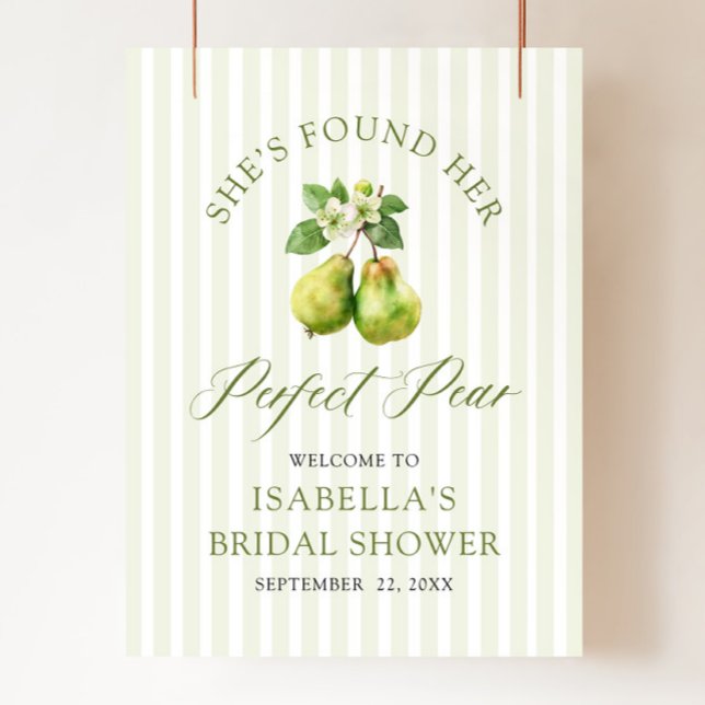 Modern grön rutig perfekt päron bröllopsdusch poster (Modern Green Gingham Perfect Pear Bridal Shower Welcome Sign)