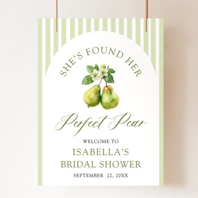 Modern grön rutig perfekt päron bröllopsdusch poster (Modern Green Gingham Perfect Pear Bridal Shower Sign)