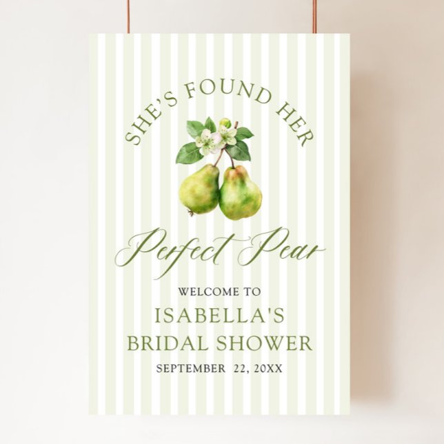Modern grön rutig perfekt päron bröllopsdusch poster (Modern Green Gingham Perfect Pear Bridal Shower Welcome Sign)