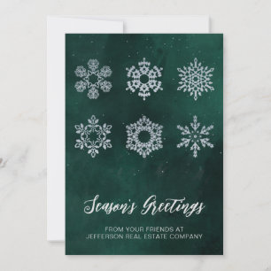 Modern Grön Silver Snöflingor Företag Julkort
