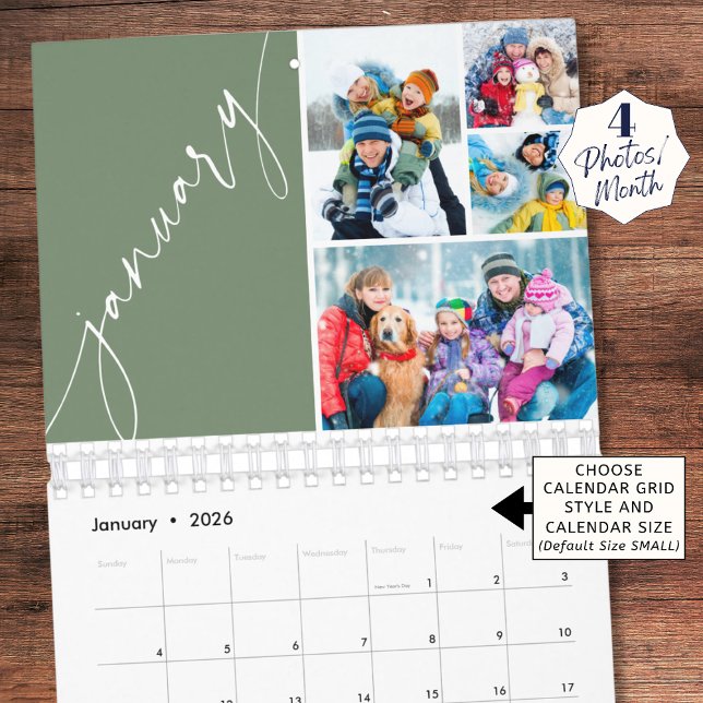 Modern grön skript 4 bilder per månad kalender (Skapare uppladdad)