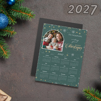 Modern Grön Snöflinga Foto 2027 Kalender