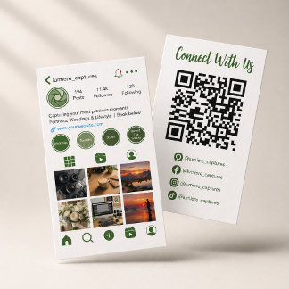 Modern Grön Sociala Medier Foto Grid QR-kod Visitkort