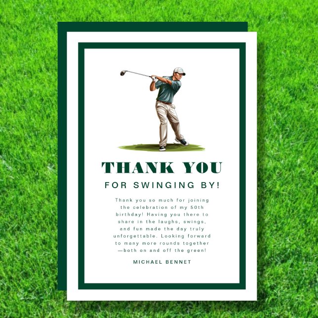 Modern Grön Sport Golf Födelsedag  Tack Kort (Modern Green Sports Golf Birthday Thank You Card)