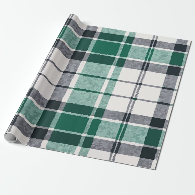 Modern grön svart grå rutig mönster – Stylish Presentpapper (Utrullad)
