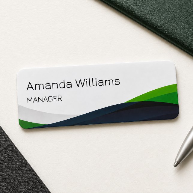 Modern Grön Virvel Anställd Namnbricka (Modern Green Swirl Employee Name Tag)
