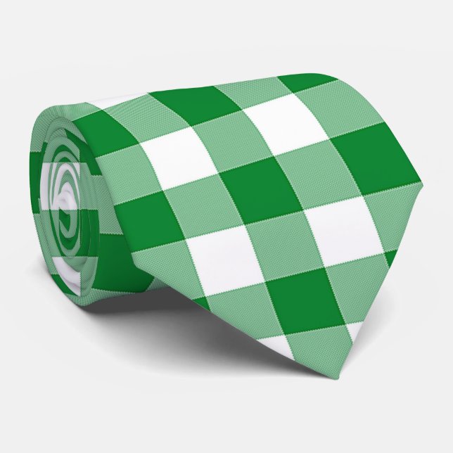 Modern grön vit Buffel Checks Plaid Slips (Rullad)