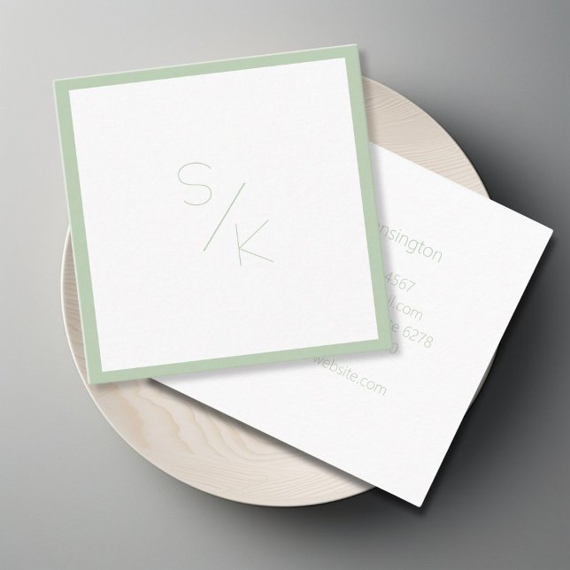 Modern Grön Vit Monogram Visitkort (Modern Pur Green White Monogram Business Card)