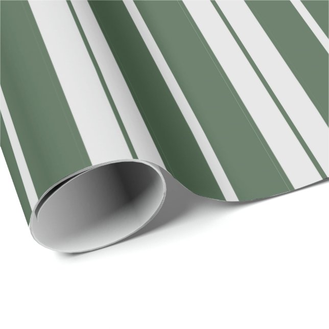 Modern Grön Vit Randig Jul Presentpapper (Rullad Hörn)