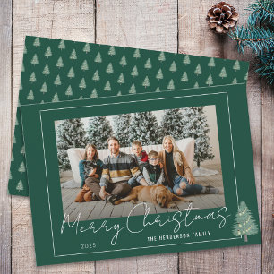 Modern Grön Whimsical Julgran Familjefoto Julkort