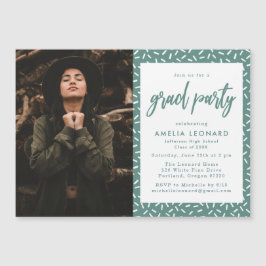 Modern Grönblå Skrift Foto Examen Fest Magnetisk Inbjudningskort