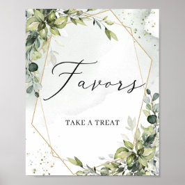 Modern grönska blad guld geometriska förmånsskylt poster