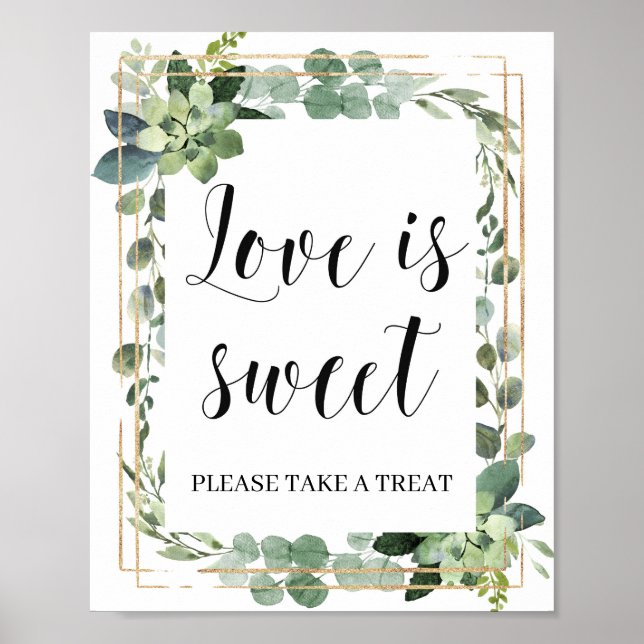 Modern grönska blad saftig kärlek är sött poster (Framsidan)